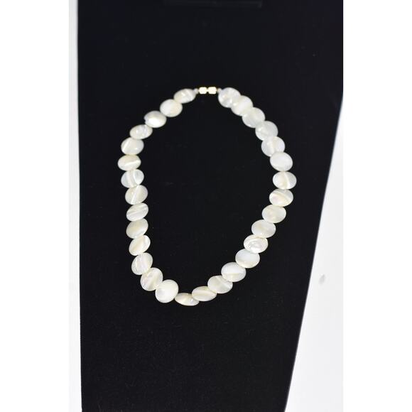 Antique Art Deco Mother Of Pearl Shell Coin Beads Single Strand Choker Necklace - Picture 4 of 12
